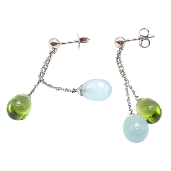 Authentic! Tiffany & Co 18k White Gold Rainbow Drop Peridot Chalcedony Earrings - Picture 10 of 11